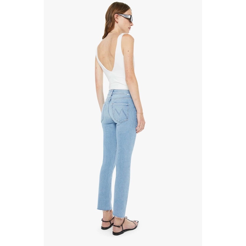 Mother The Mid Rise Dazzler Ankle Fray Jeans Reading By‎ The Pool Light Blue 26
